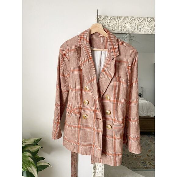 Free People Emily Plaid Yarn Died Linen Blend Blazer Jacket - Picture 2 of 7